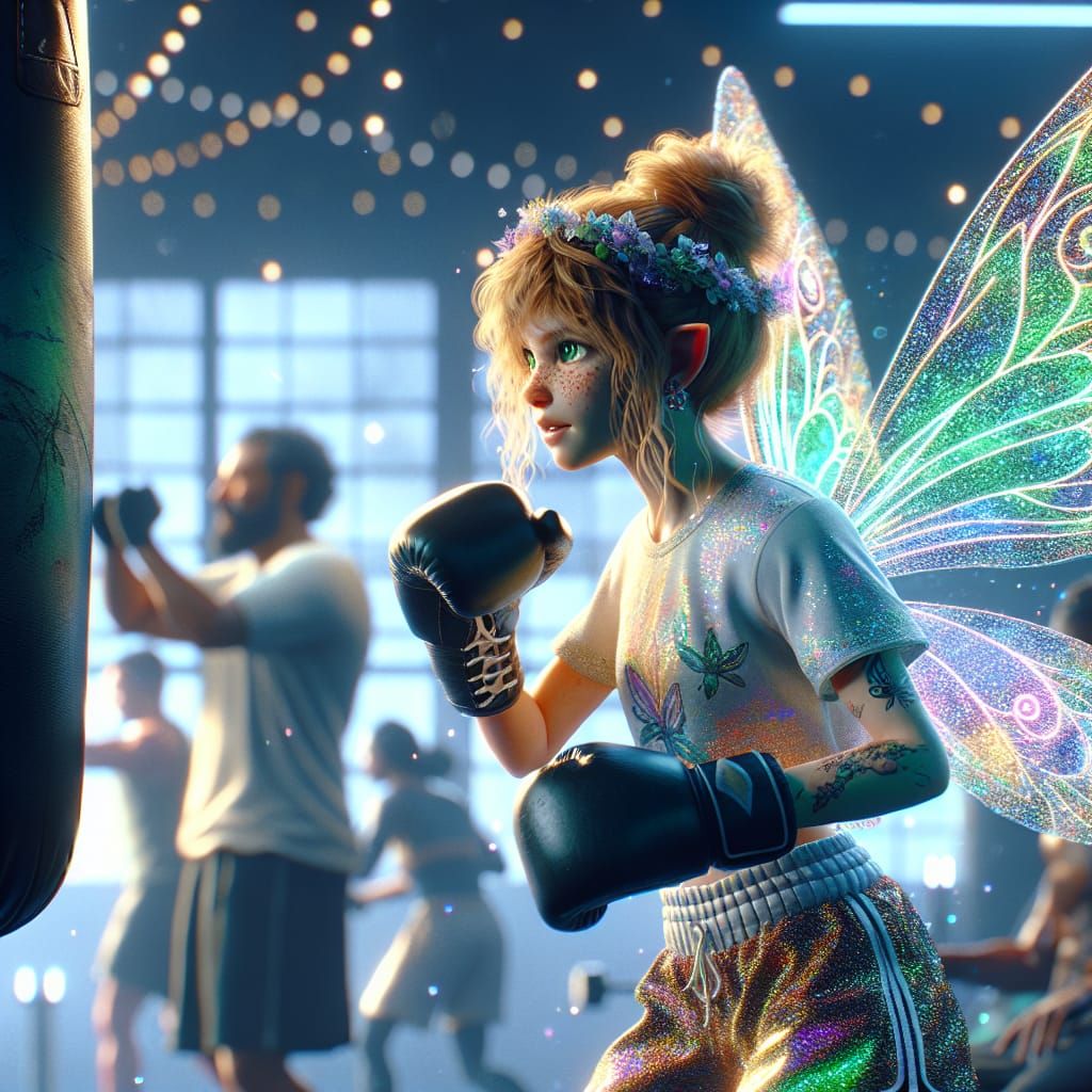 Fairy Boxer in Gym as 3D Digital Art