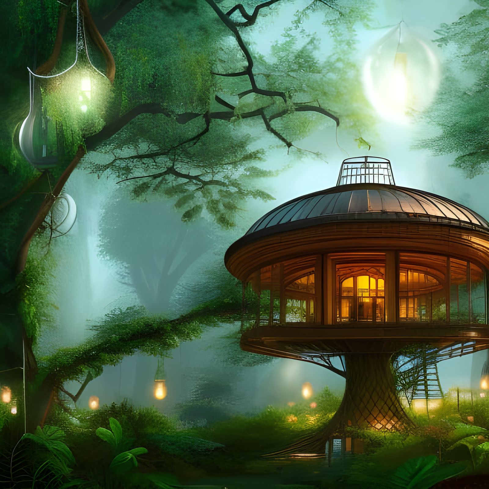 Enchanted Glass Dome Treehouse in Forest