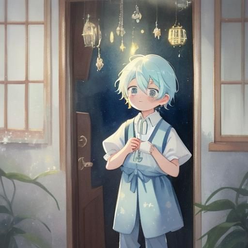 Sad Boy Reflection in Anime Style