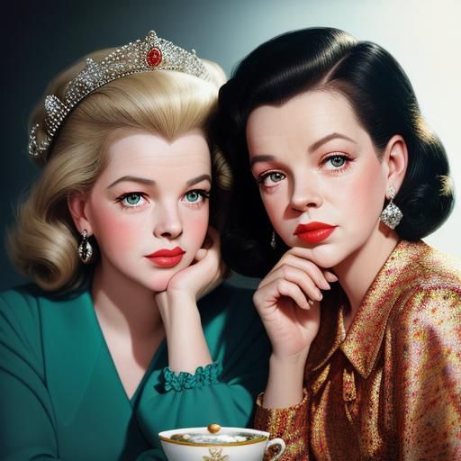 Diana Dors and Judy Garland Drinking Tea Portrait