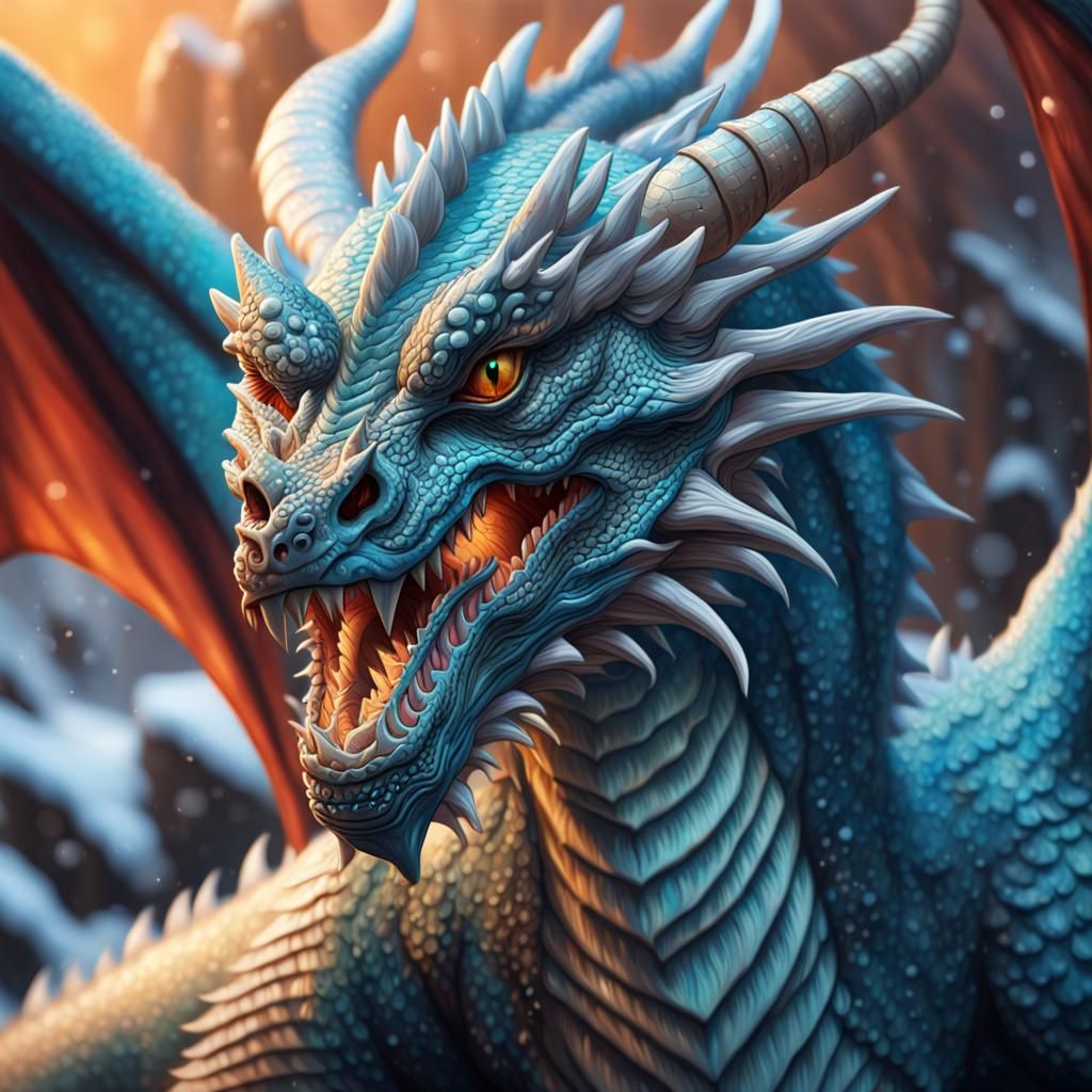 Intricate Winter Dragon in Splash Art Style