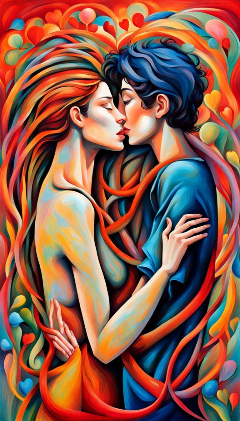 Abstract Intertwined Couple: A Colorful Love Depiction