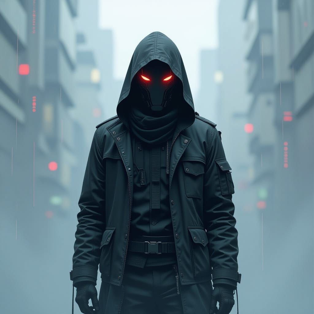 Shadow Figure in Dystopian Cyberpunk Style