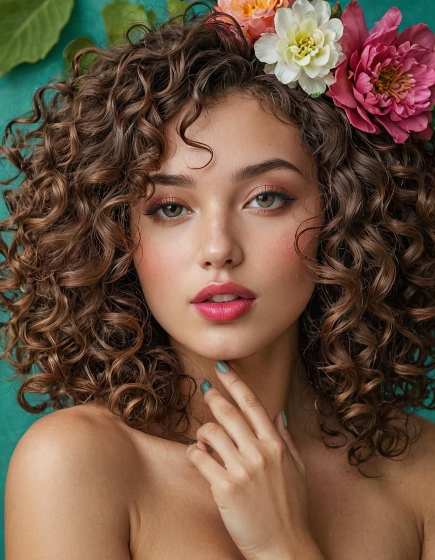 Vibrant Curvy Woman with Flowing Hair and Elegant Pose