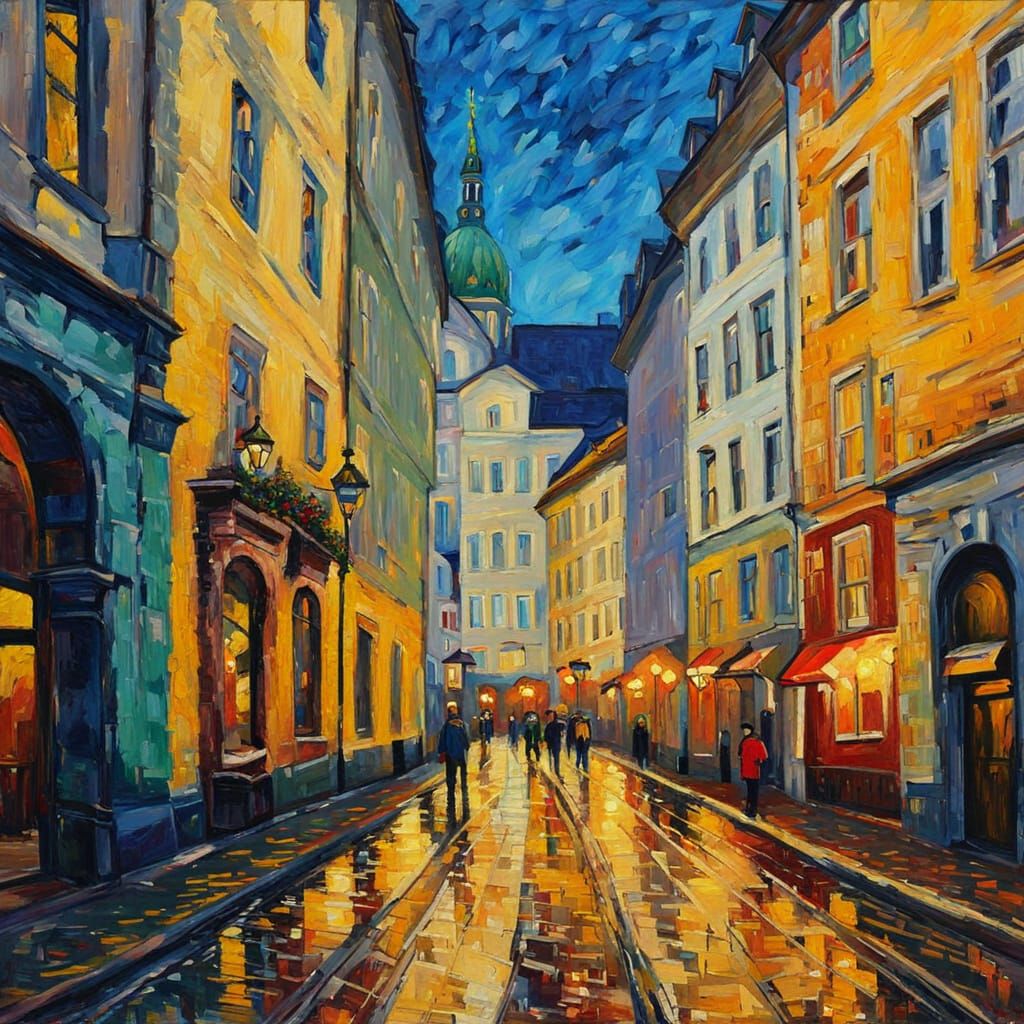 Linz, Austria Cityscape in Neo-Impressionist Style