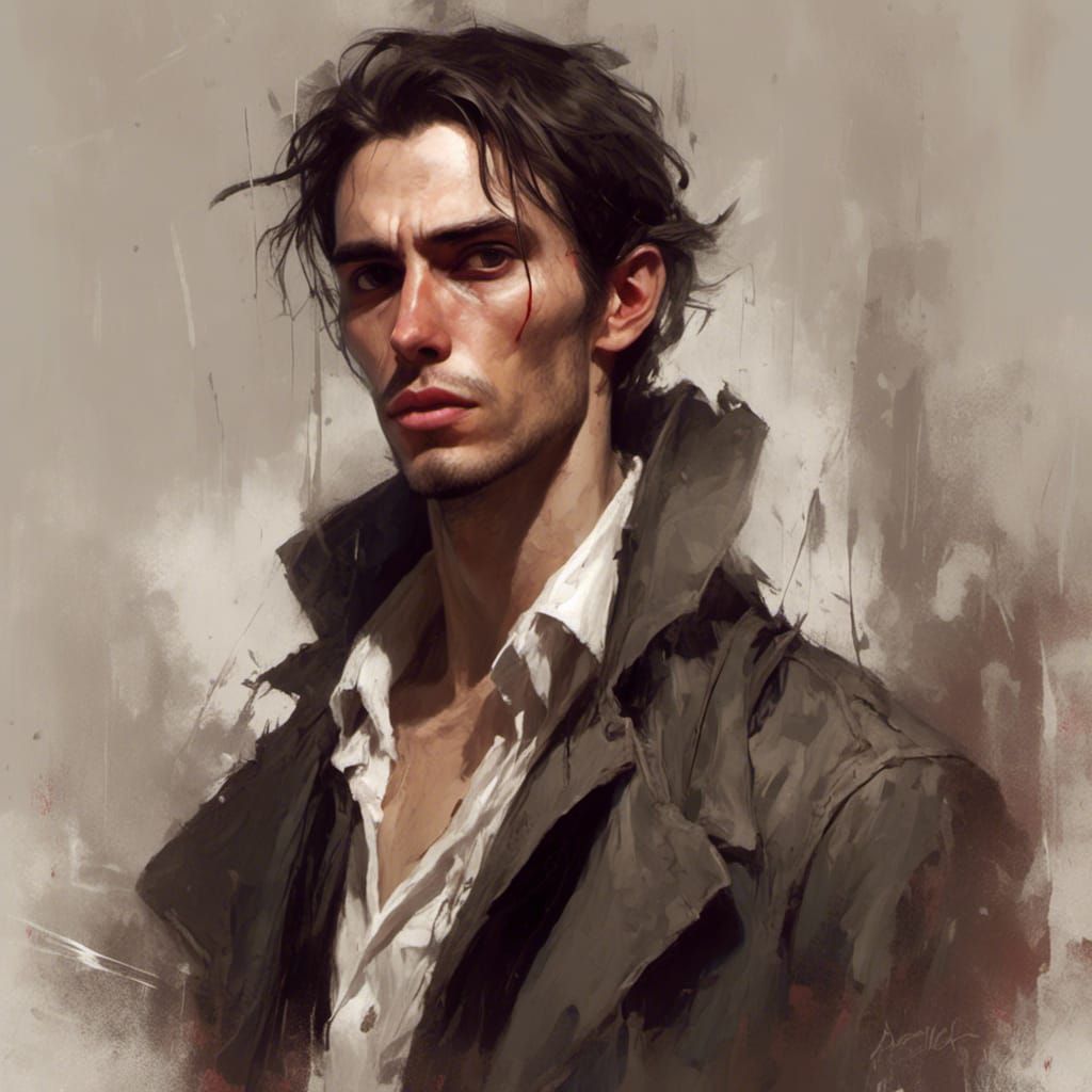 Intelligent Brunette Man in Macabre Portrait