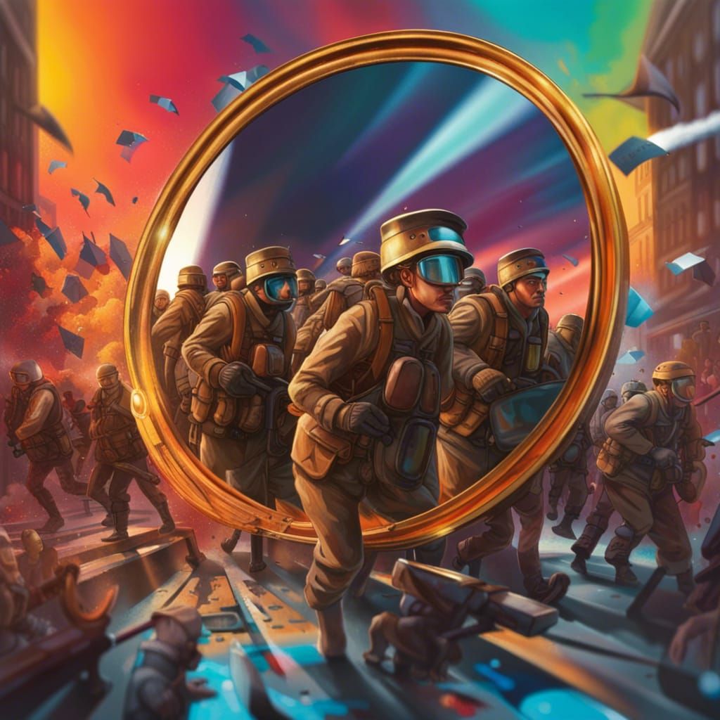 Hyperrealistic Mirror People at War