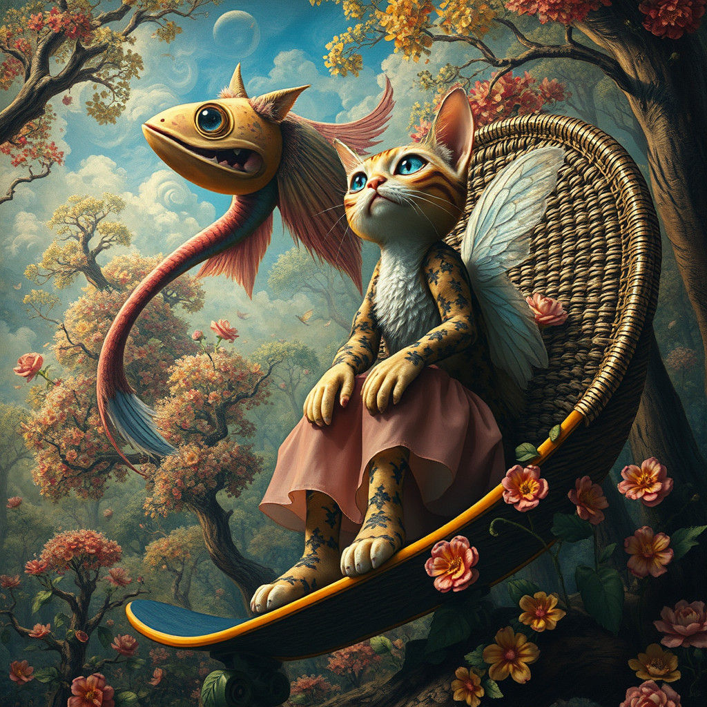 Surrealist Sky Fish in Dreamlike Forest