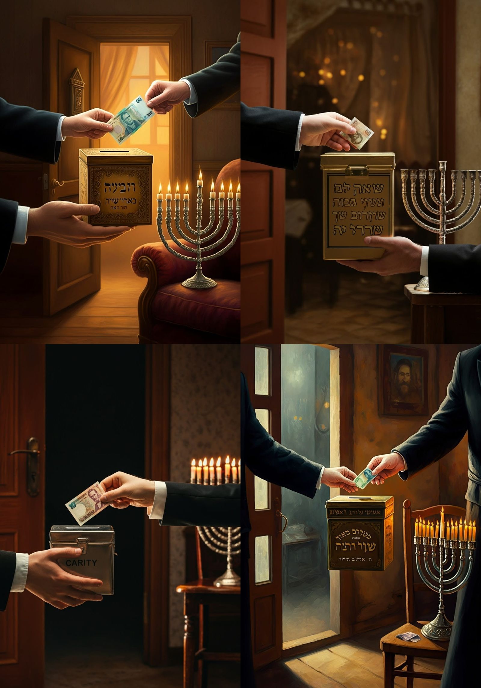 A Hand Reaching for Charity in a Traditional Jewish Home