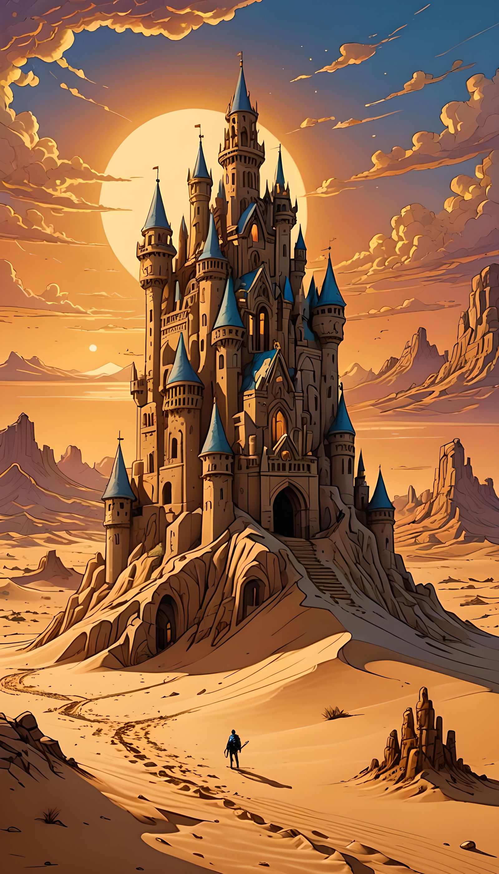 Desert Sandcastle in Comic Book Art Style
