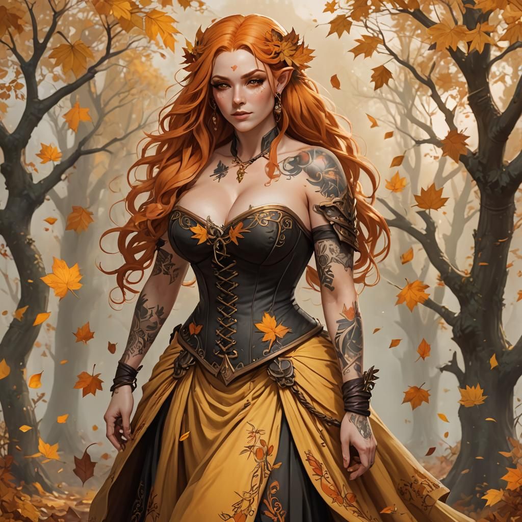 Autumn Eladrin Bard with Flowing Orange Hair