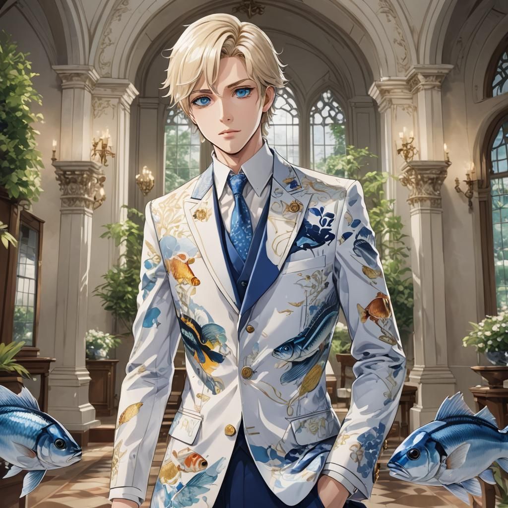 Anime Style Portrait of a Young Prince in Manor