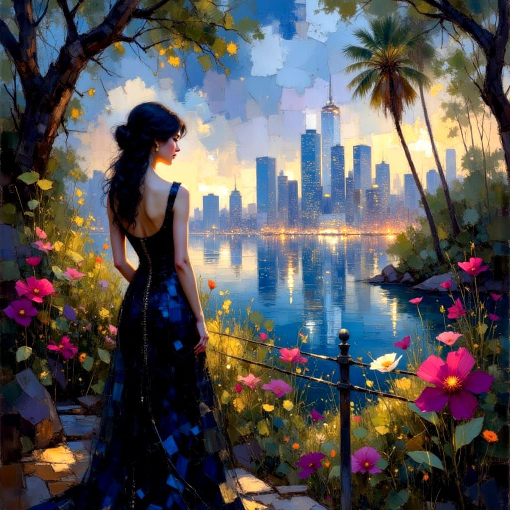 Alcohol Ink Seascape of Miami Beach in Jewel Tones