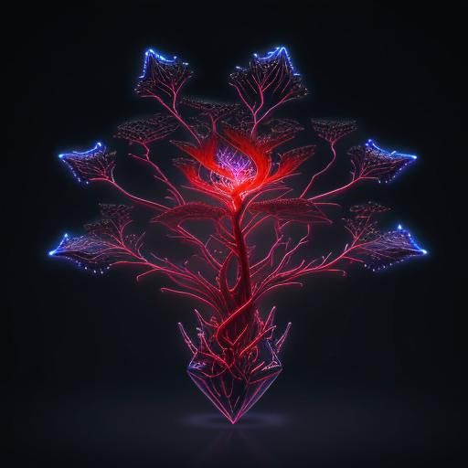 Bioluminescent Alien Plant Fractals in 3D Crystal Glass