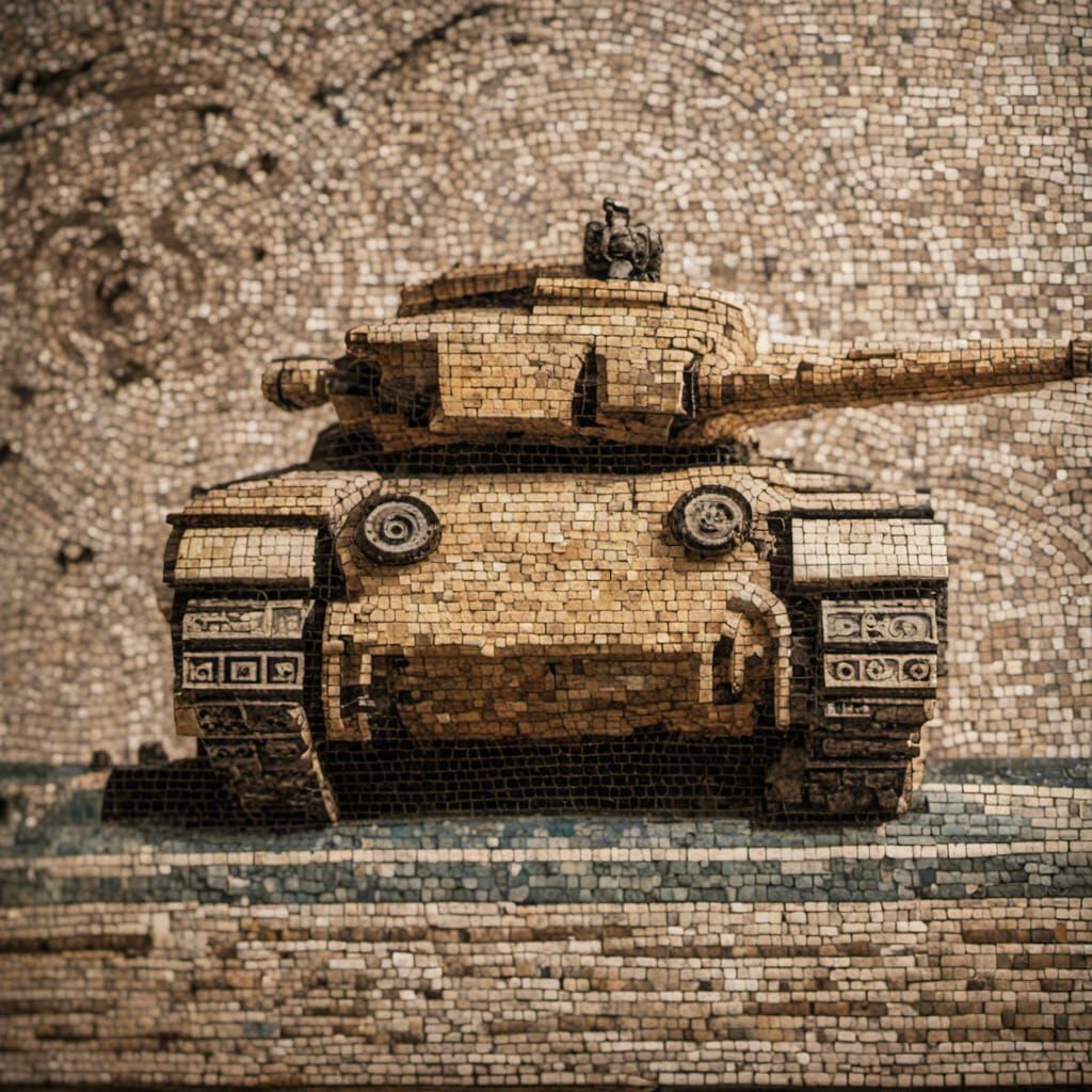 Ancient Roman Mosaic Depicting a Tank, Professional Photogra...