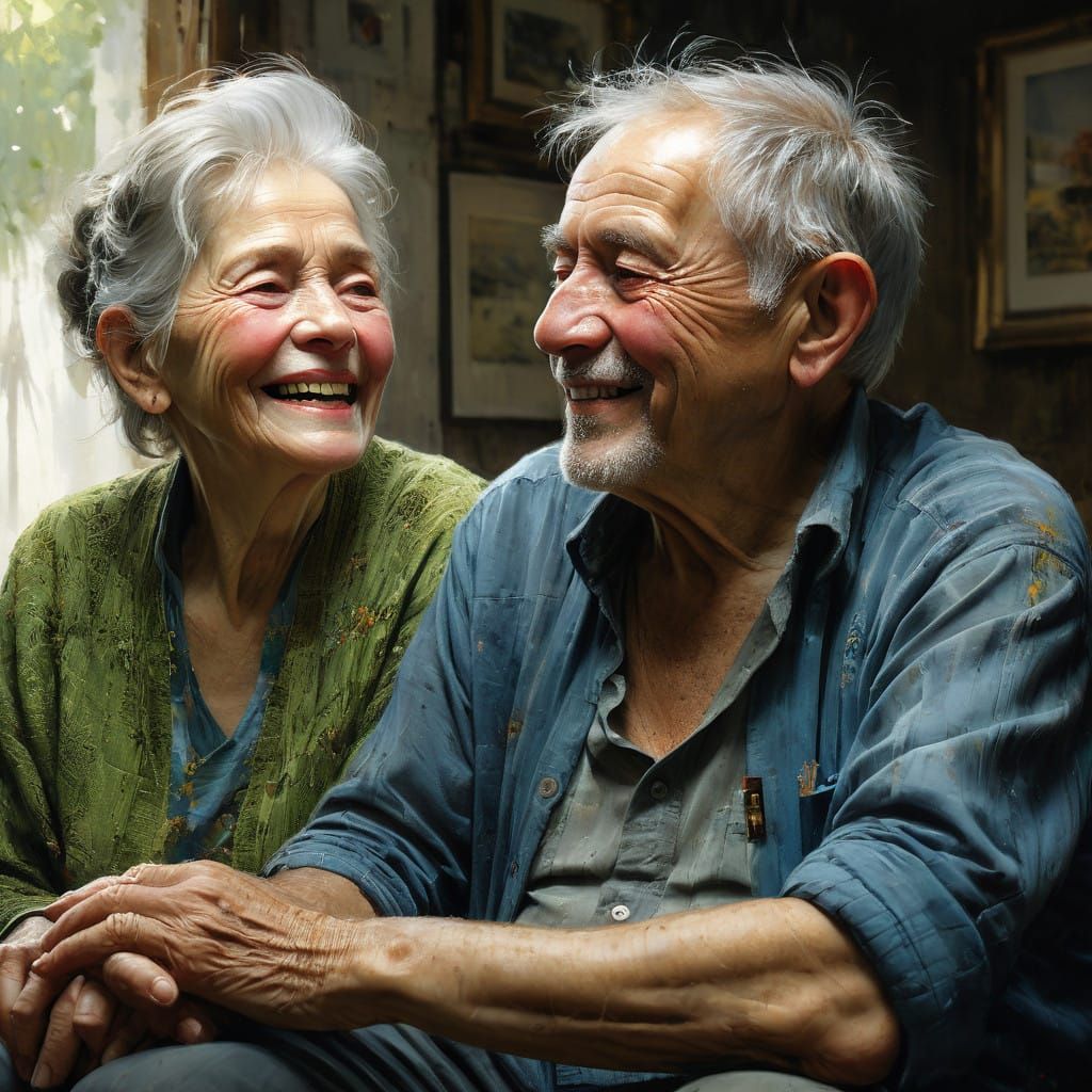 Joyful Elderly Couple in Warm Morning Light