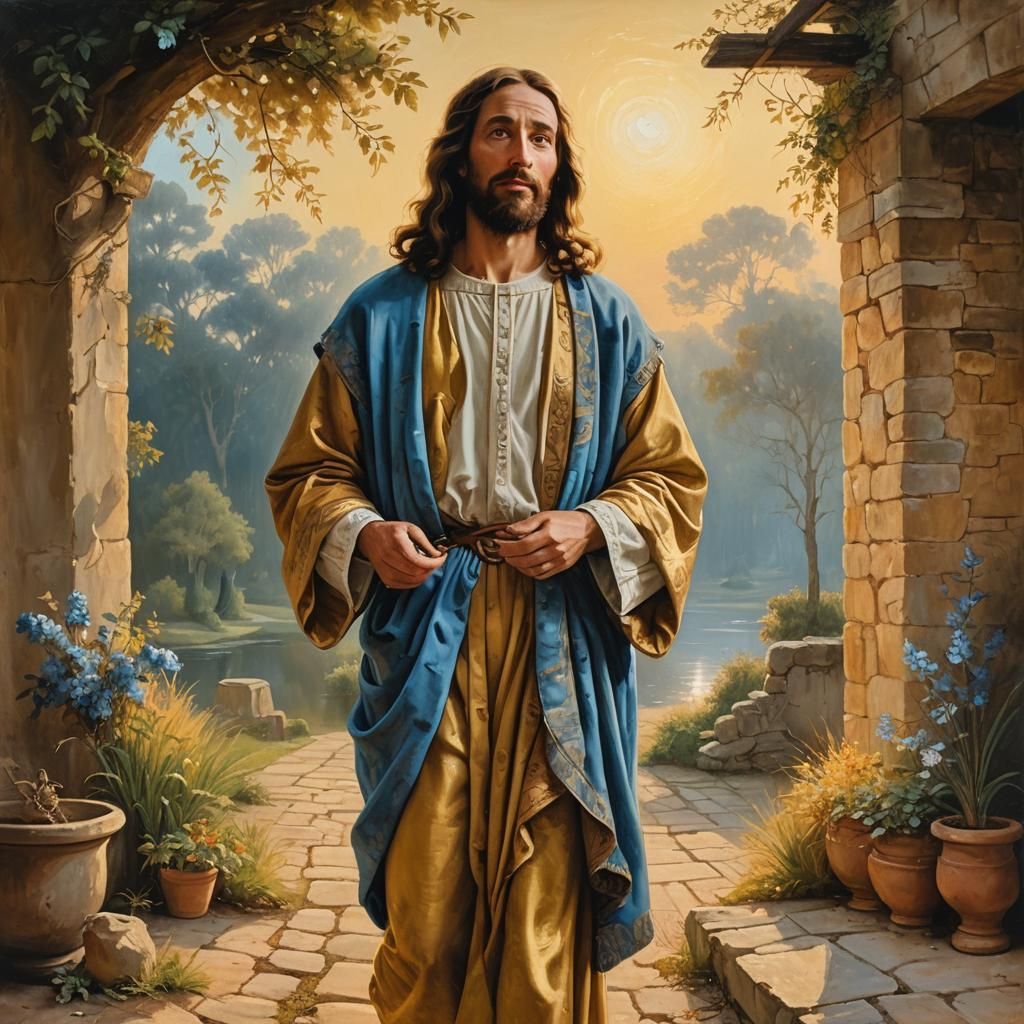 Serene Jesus in Golden Light as Baroque Oil Painting