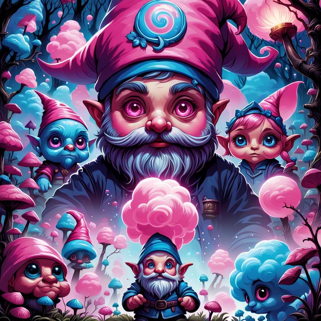 Adorable Neon Garden Gnome in Dark Fantasy Style