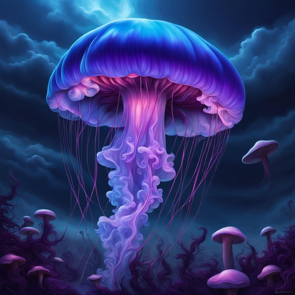 Fluorescent Jellyfish Mushroom in Electric Storm