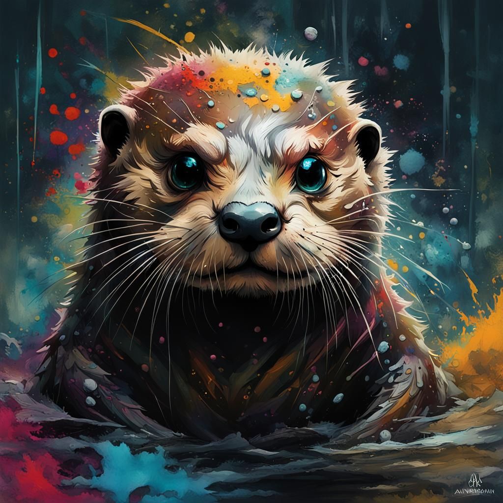 Chibi Wraith Otter with Spooky Smile, Detailed Vector Art