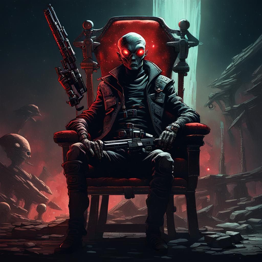 Alien Pirate Captain on Throne: Gritty Sci-Fi Art