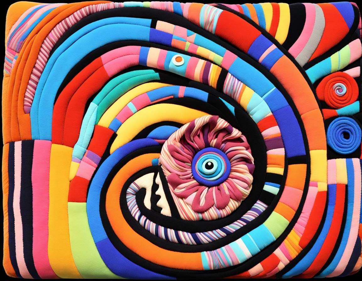 Vibrant 3D Textile Spiral Art with Acrylic Textures