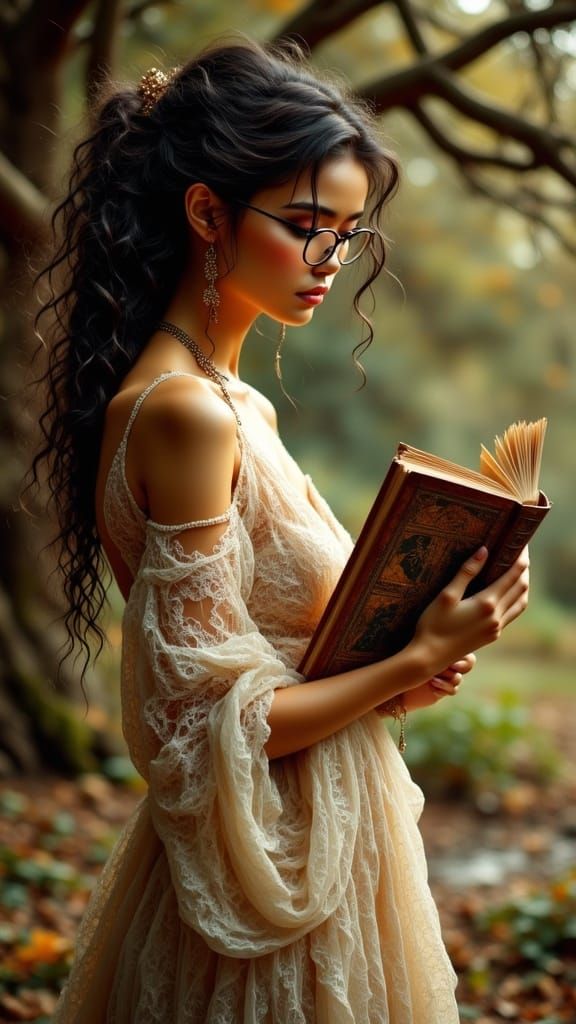 African American Woman in 17th-Century Garden, Lost in Thoug...