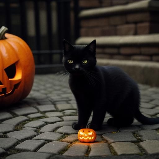 Black Cat in Jack-O'-Lantern: Cinematic Film Still