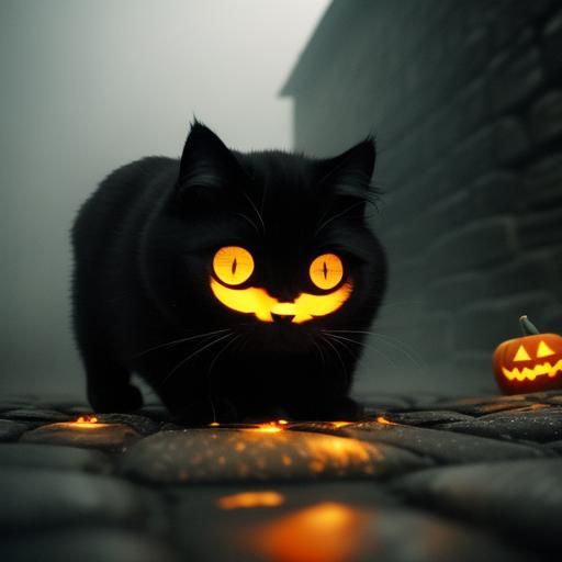 Black Cat Inside Jack-O-Lantern in Cinematic Style