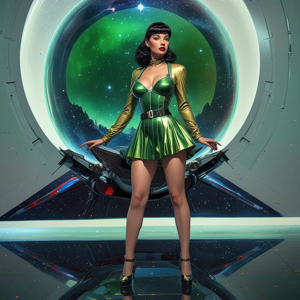 Retro Sci-Fi Pinup in Spaceship Interior