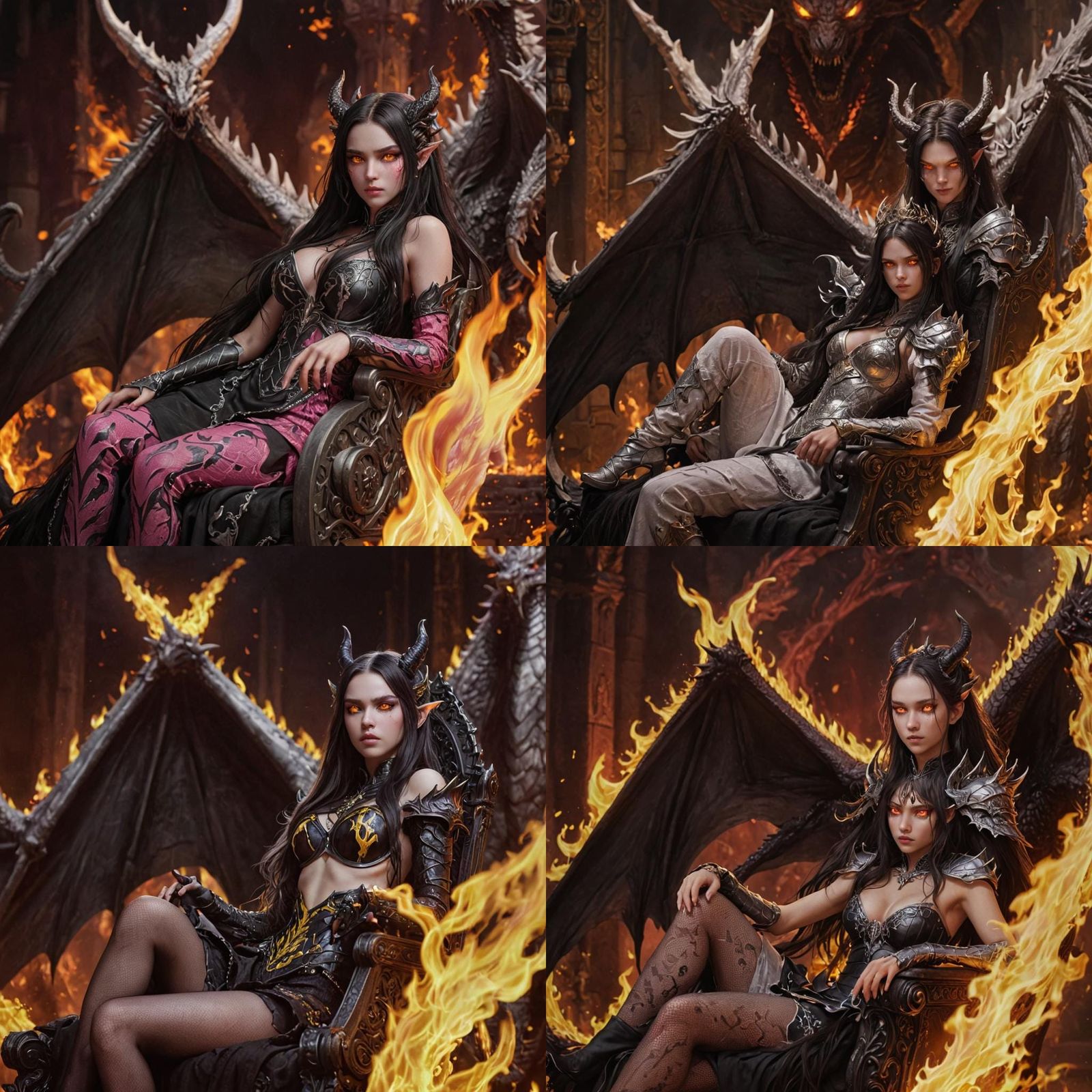 Demon Princess on Throne with Pink Flames