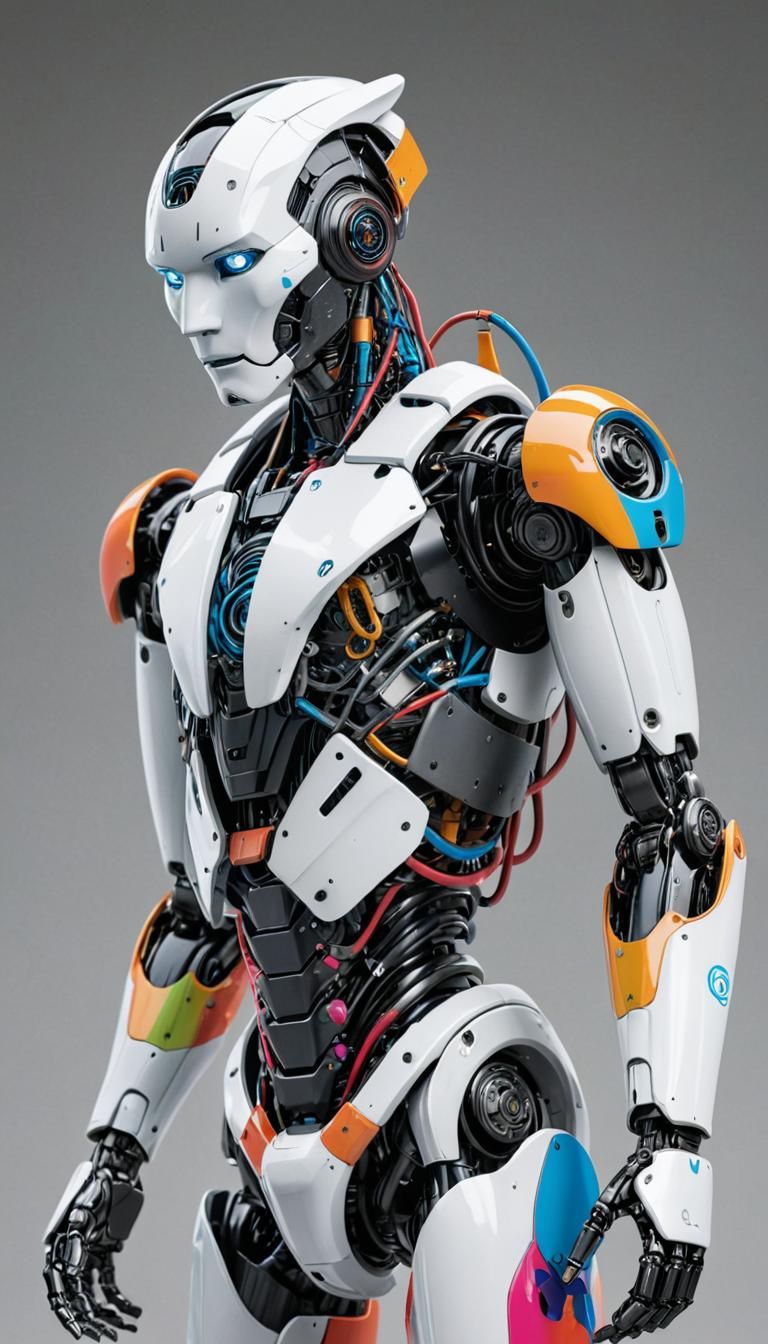 Vibrant Ink Poster of Modern Humanoid Robot