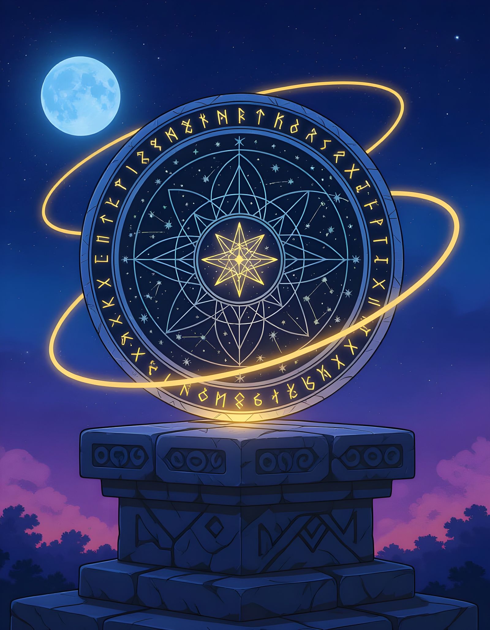 Vintage Anime Astral Disk with Sacred Runes