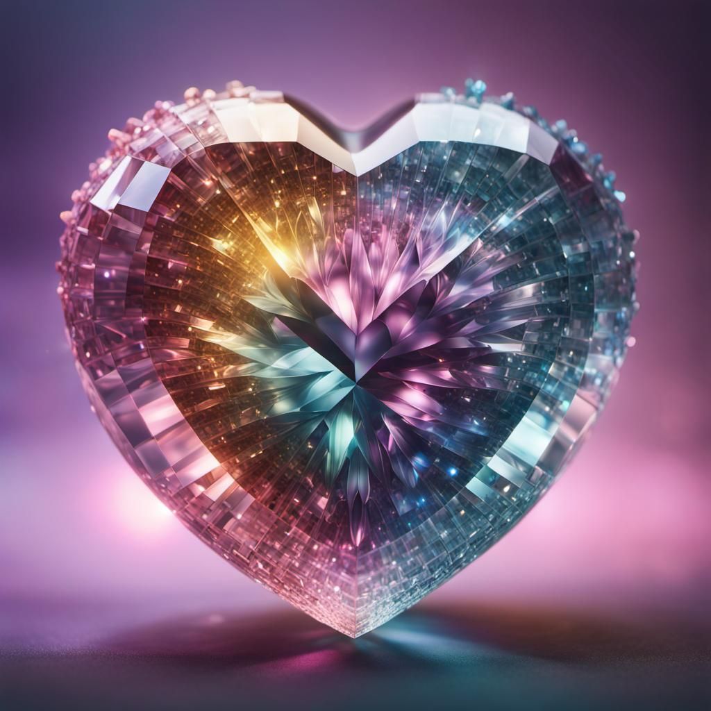 an epic crystal heart with a colourful pastel crystal inside...