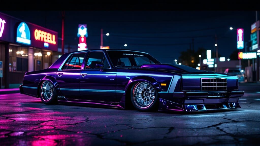 Retro-Futuristic Muscle Car in Dark Violet Metallic