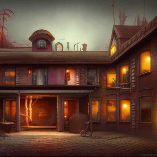 Creepy Motel in Detailed Matte Painting Style
