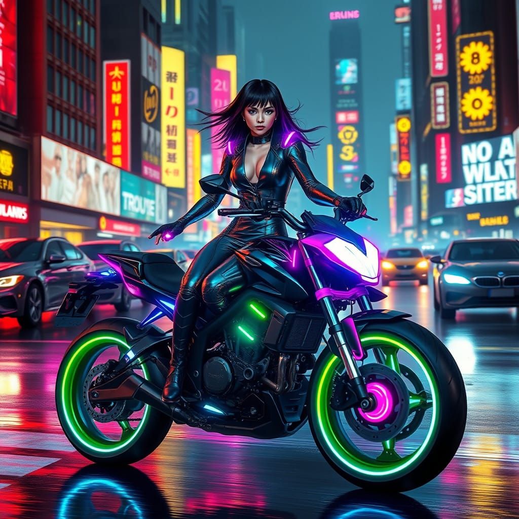 Rebel Rider in Neon Cyberpunk City