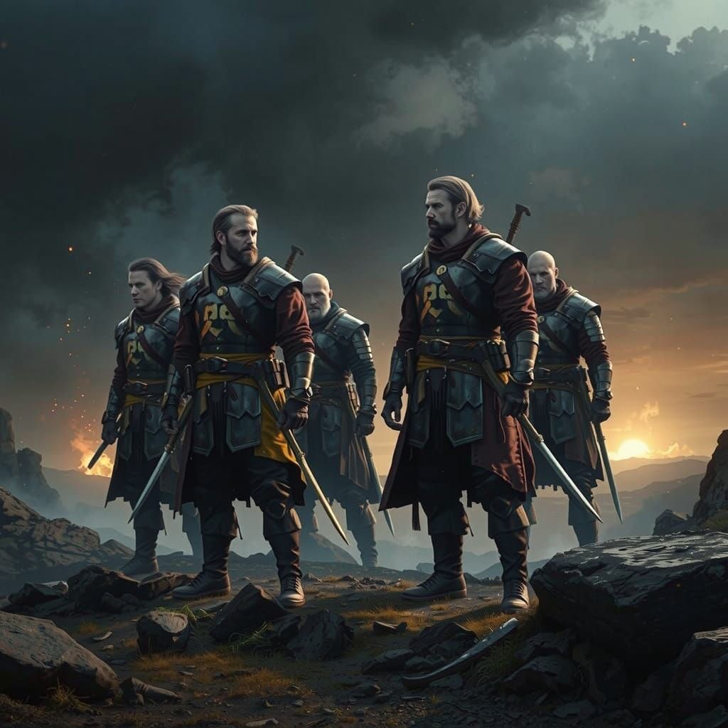 Battle-Hardened Warriors Stand United in a Single File Line