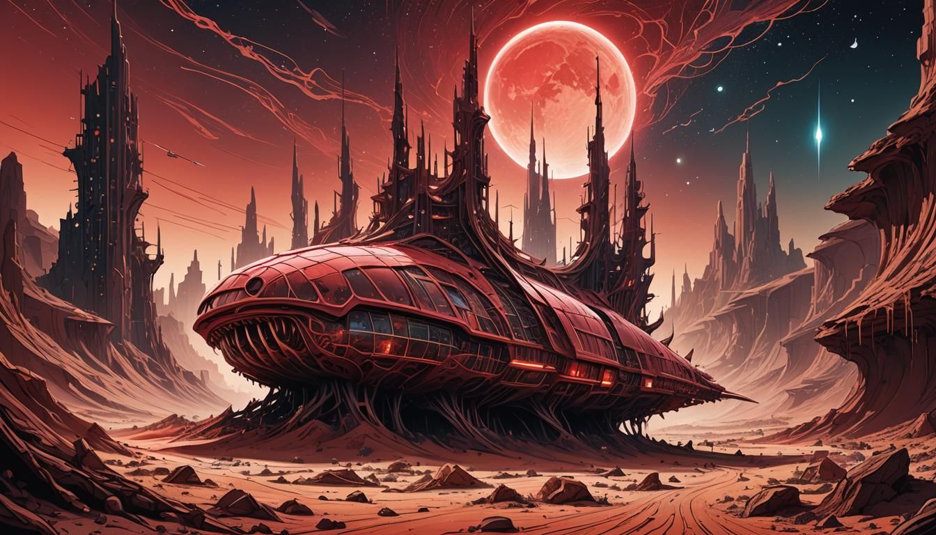 Retro Futurism Comic Art on Martian Desert