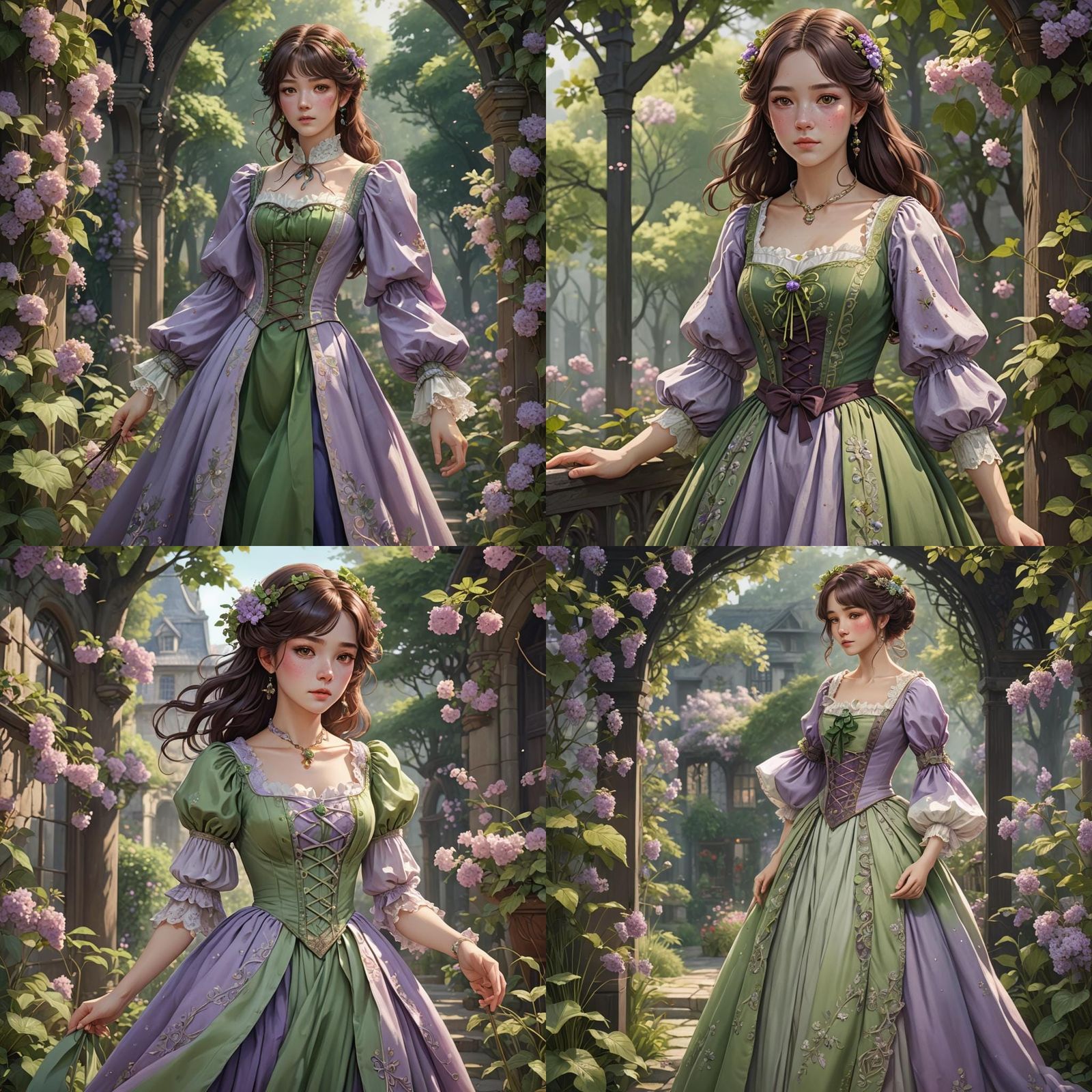 Woman in Regency Dress, Art Nouveau Manhwa Style