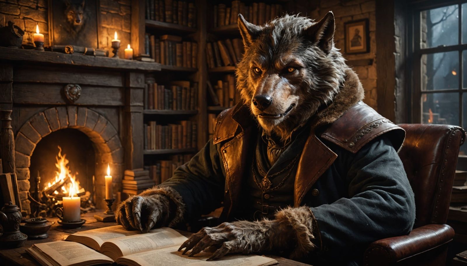 Wise Ancient Werewolf by Crackling Hearth