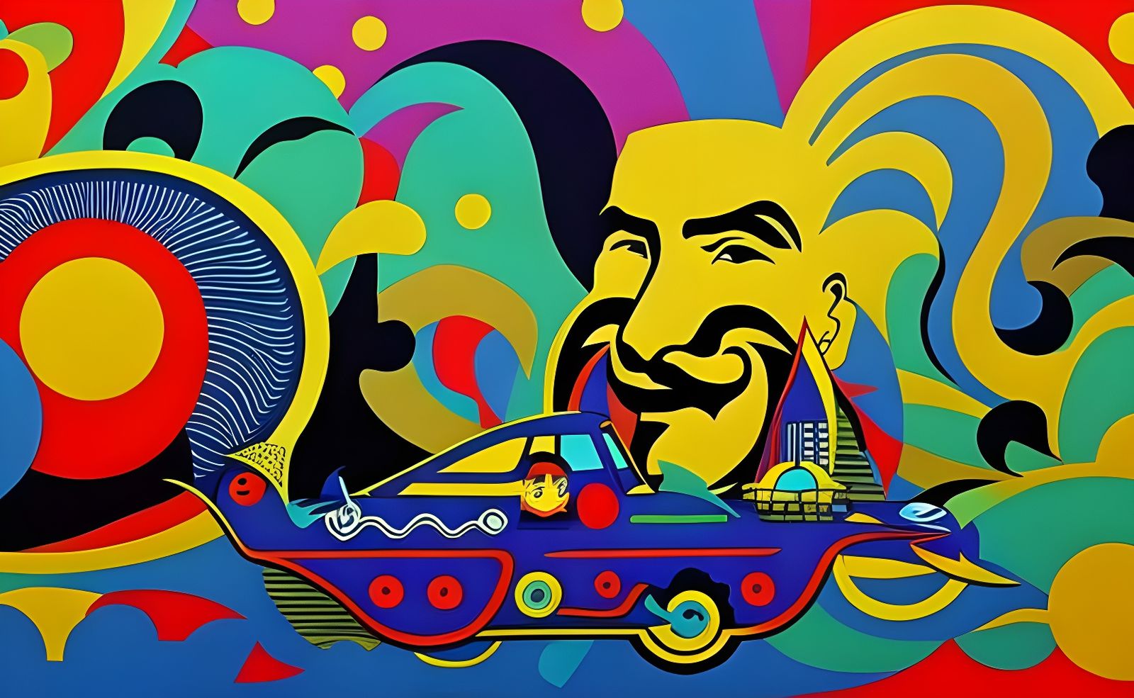 Yellow Submarine in Psychedelic Pop Art Style