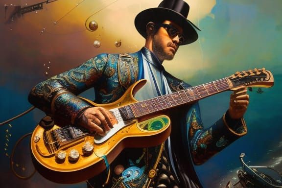 Water Electric Guitar in Steampunk Art Nouveau Style