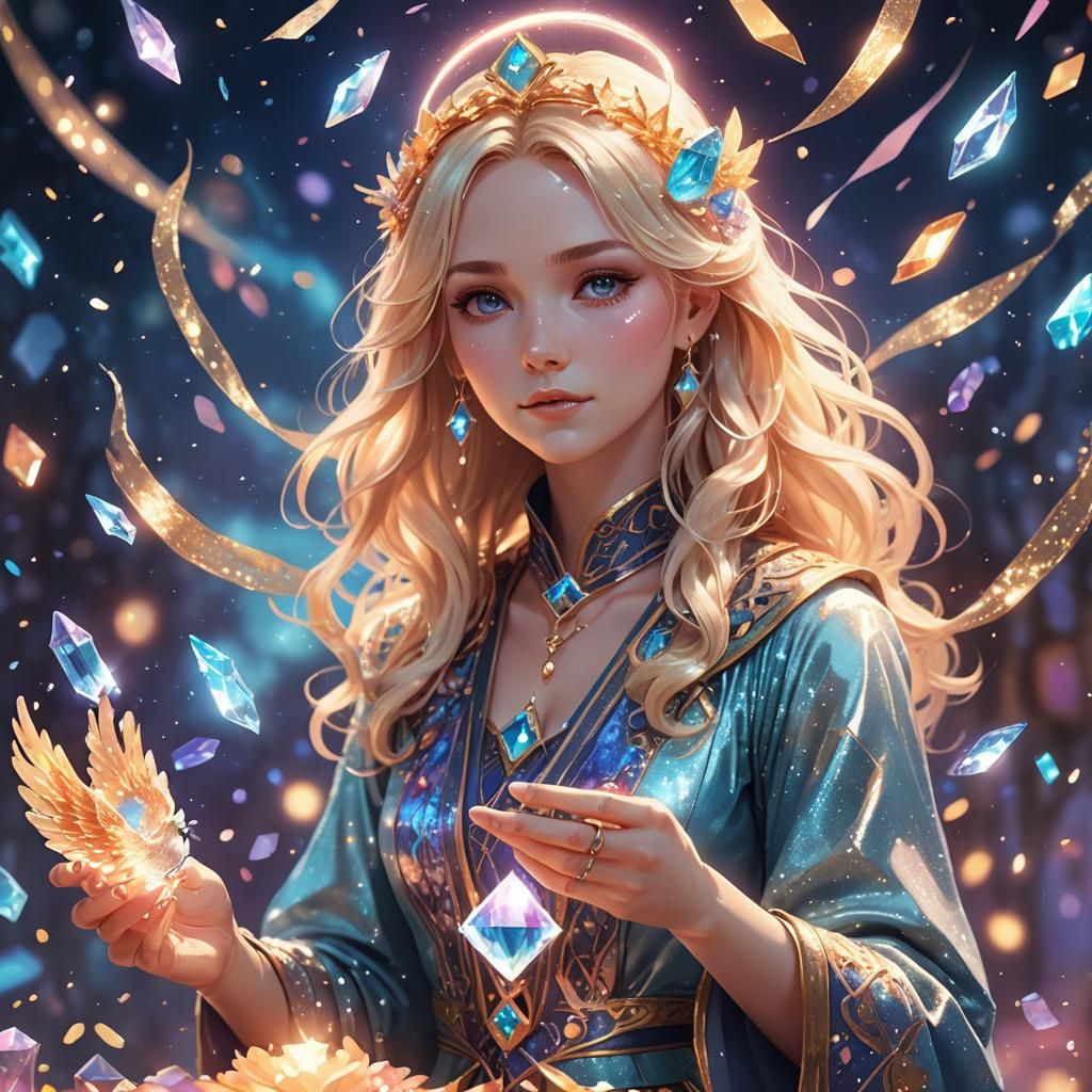 Anime Tarot Reader with Phoenix Crystal in 3D