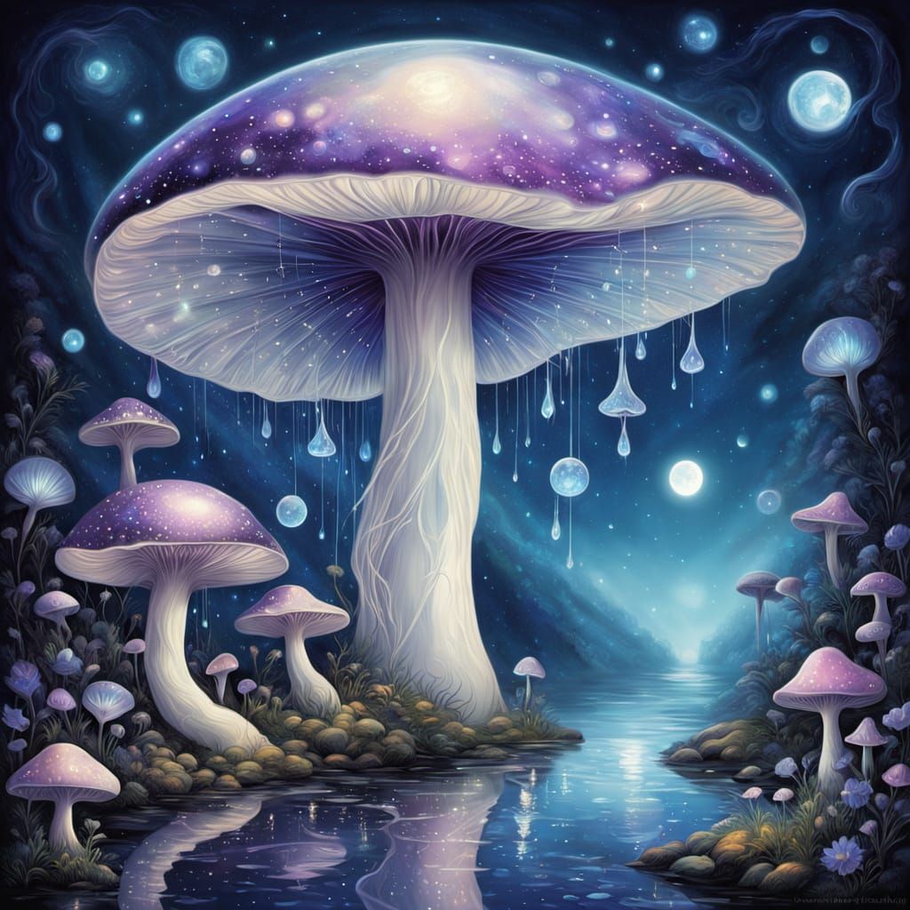 Luminous Moon Mushrooms and Sprites in Magical Realism
