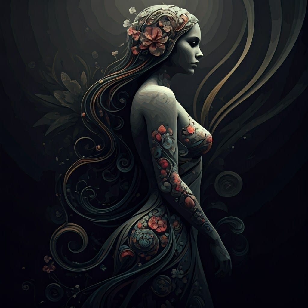 Elegant Silhouette of a Woman in Abstract Fractal Style