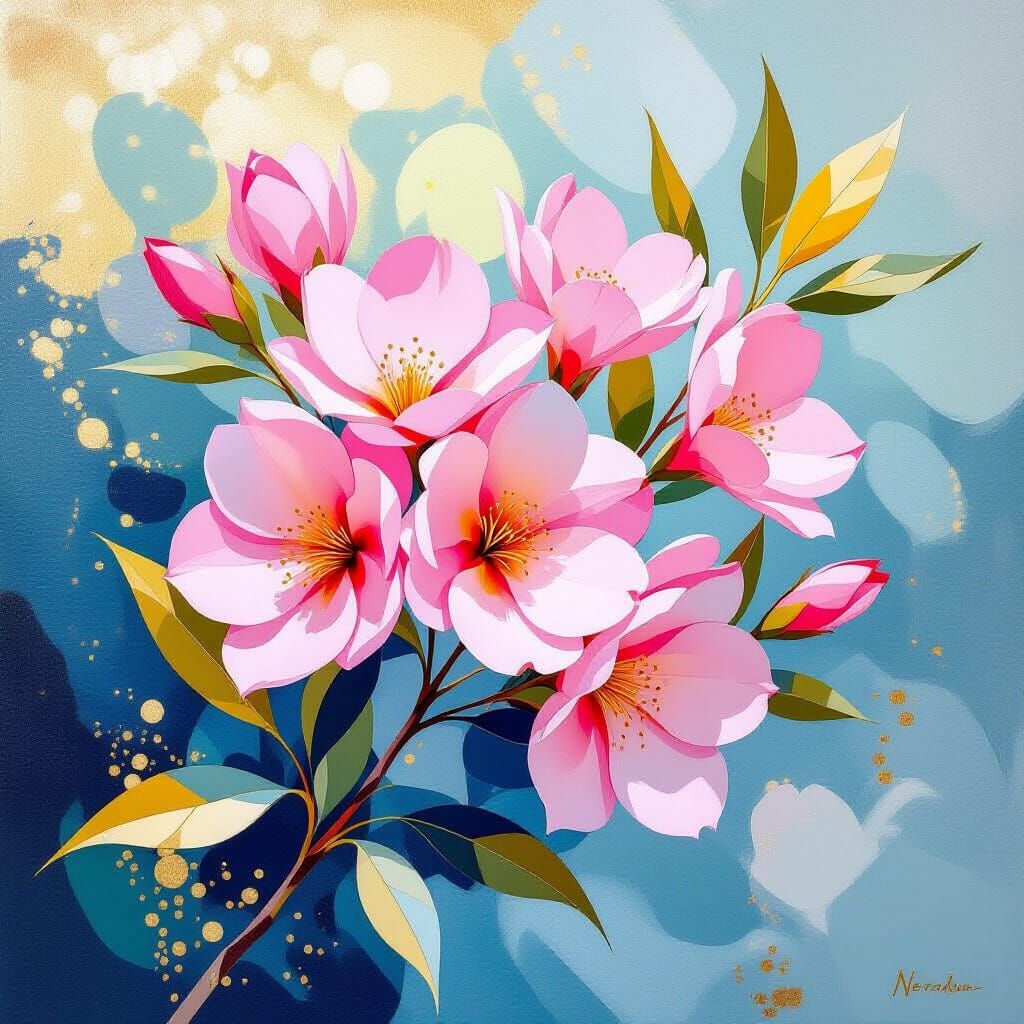 Oleander Flowers in Impressionist Rococo Fusion Style