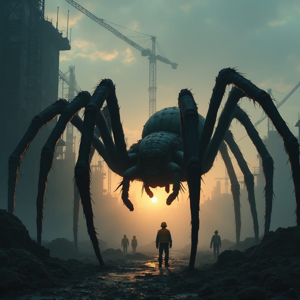 Construction Spiders in Hyperrealistic Style