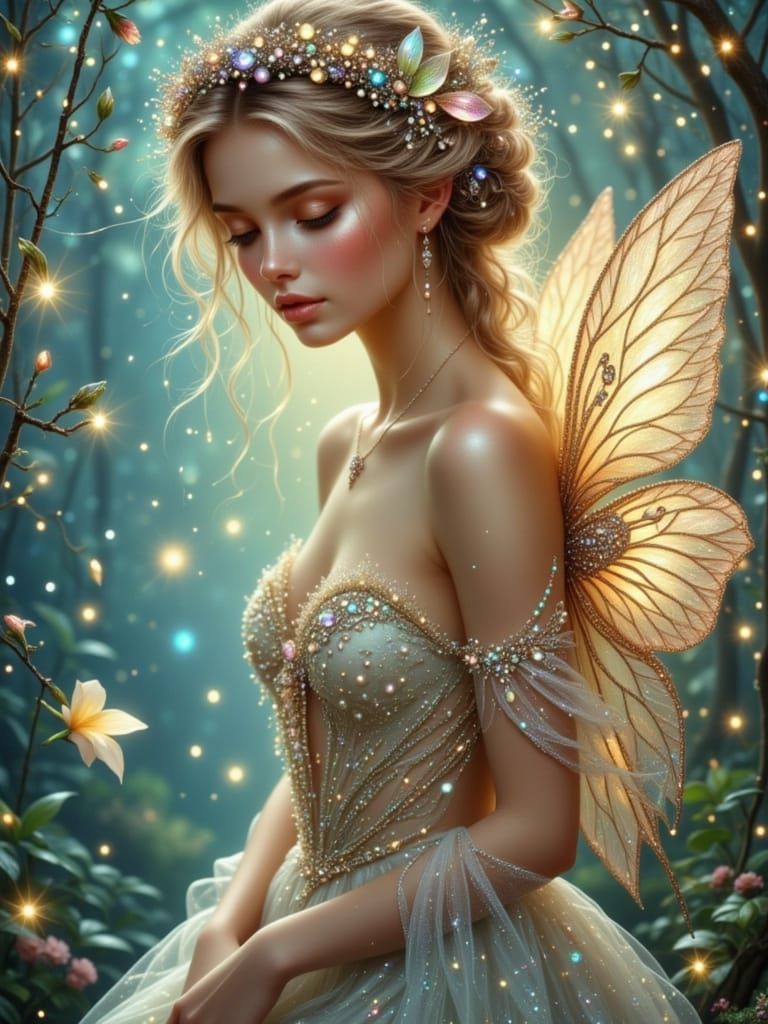 Ethereal Fairy Adorned with Pearls and Jewels