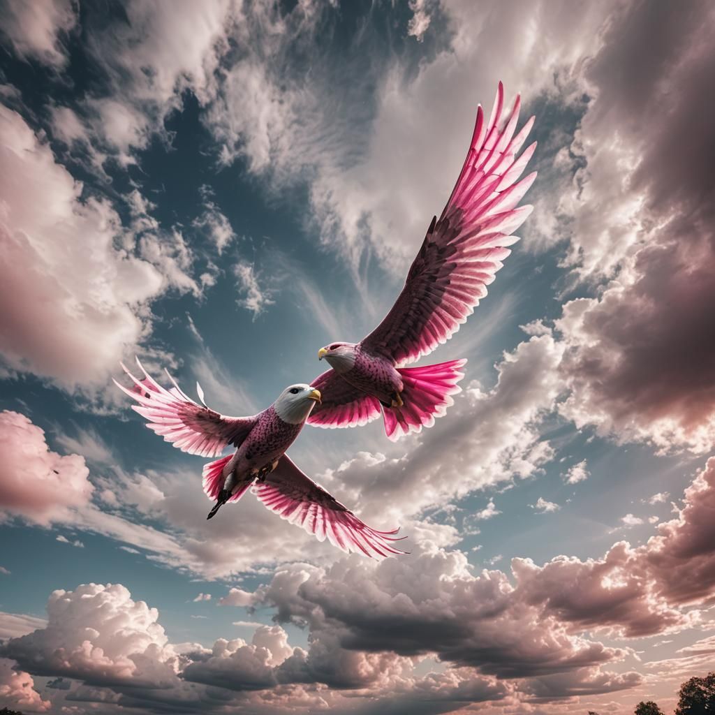 Angel in the Sky with Pink and White Wings